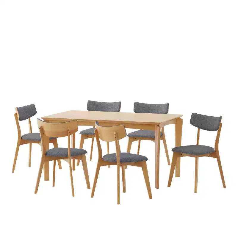 Mid-Century Modern Wood and Fabric 7-Piece Dining Set