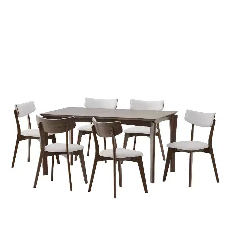Mid-Century Modern Wood and Fabric 7-Piece Dining Set