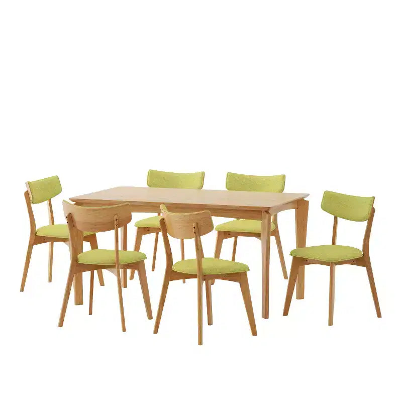 Mid-Century Modern Wood and Fabric 7-Piece Dining Set