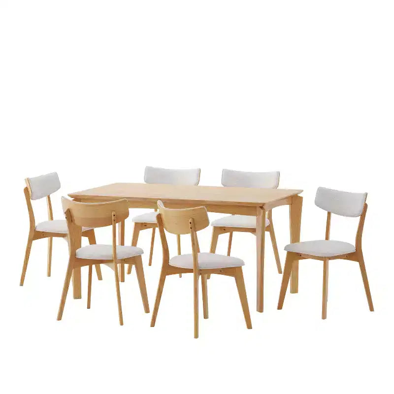 Mid-Century Modern Wood and Fabric 7-Piece Dining Set