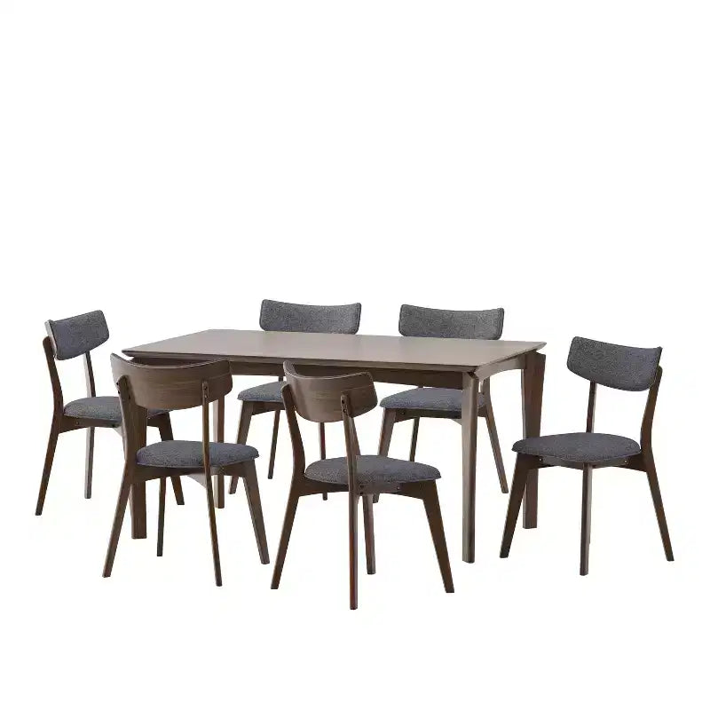 Mid-Century Modern Wood and Fabric 7-Piece Dining Set