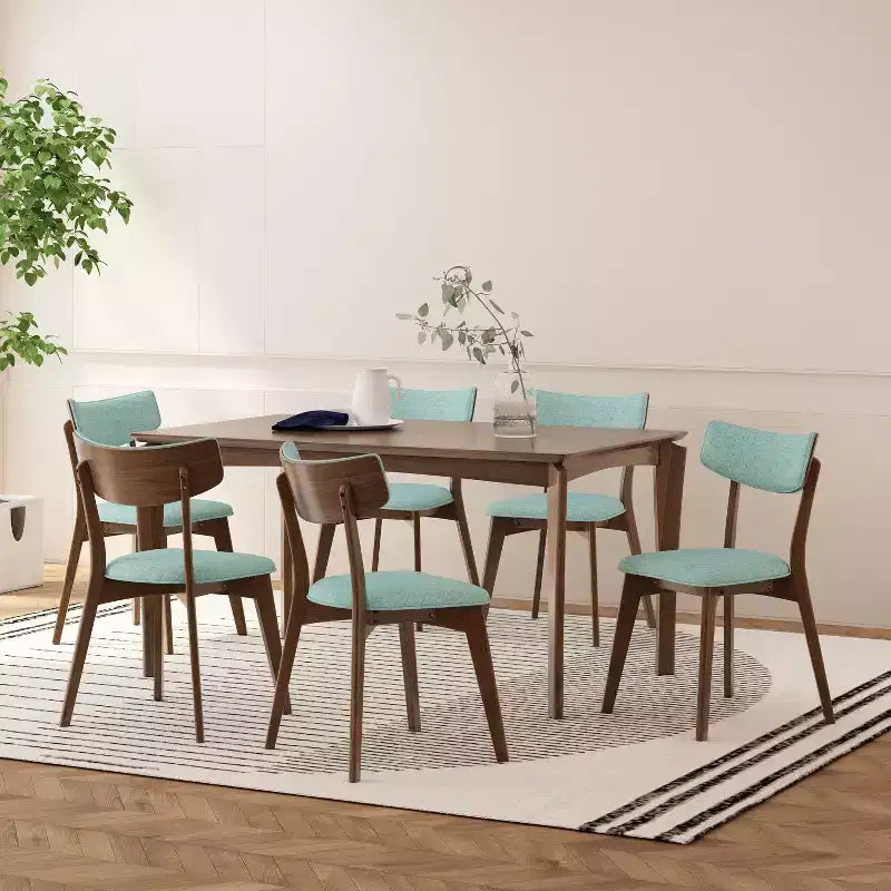 Mid-Century Modern Wood and Fabric 7-Piece Dining Set