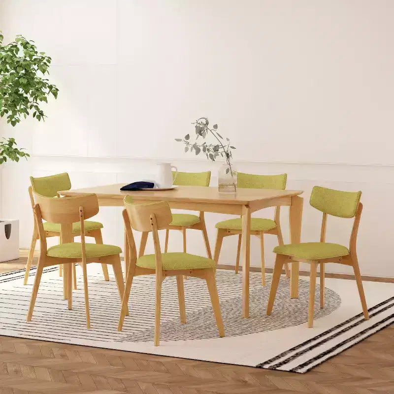 Mid-Century Modern Wood and Fabric 7-Piece Dining Set