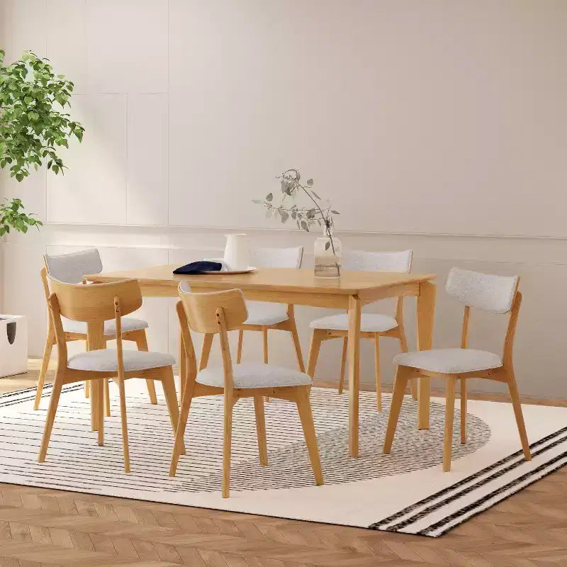 Mid-Century Modern Wood and Fabric 7-Piece Dining Set