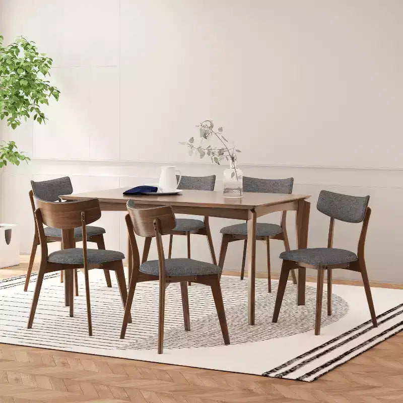 Mid-Century Modern Wood and Fabric 7-Piece Dining Set