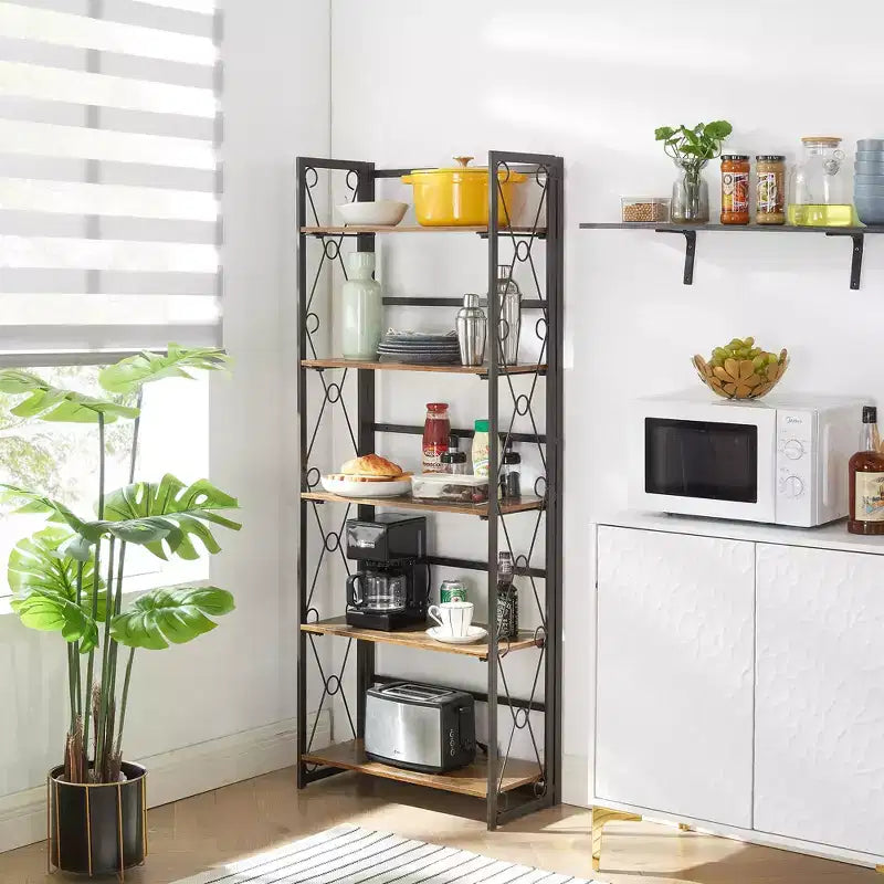 5-Tier Industrial Folding Bookshelf Storage Organizer for Living Room