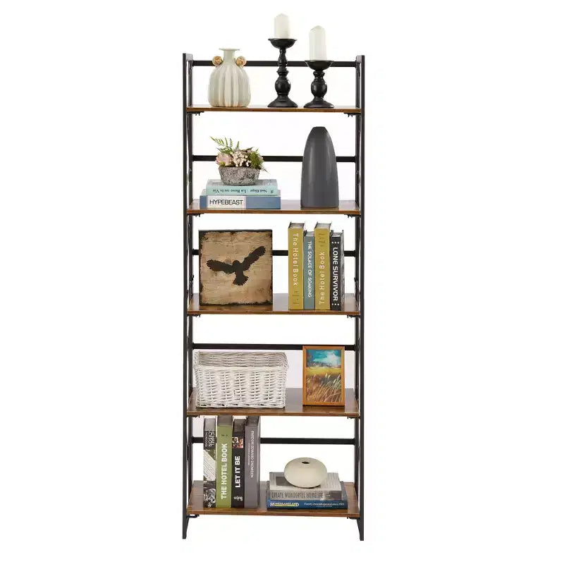 5-Tier Industrial Folding Bookshelf Storage Organizer for Living Room