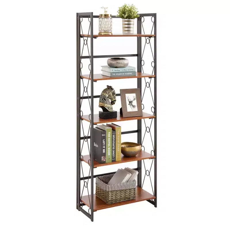 5-Tier Industrial Folding Bookshelf Storage Organizer for Living Room