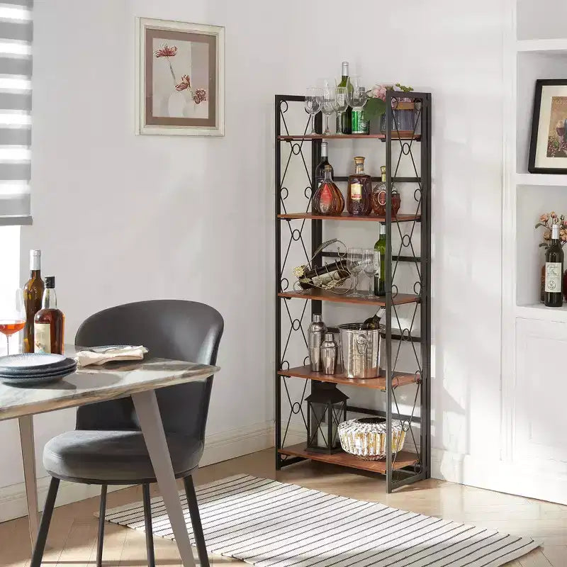 5-Tier Industrial Folding Bookshelf Storage Organizer for Living Room