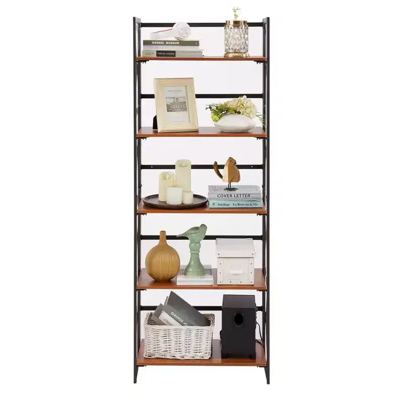 5-Tier Industrial Folding Bookshelf Storage Organizer for Living Room