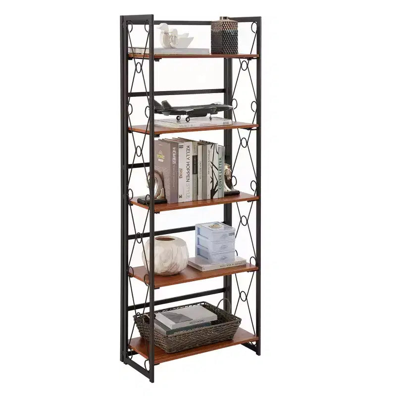 5-Tier Industrial Folding Bookshelf Storage Organizer for Living Room