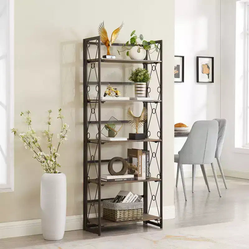 5-Tier Industrial Folding Bookshelf Storage Organizer for Living Room
