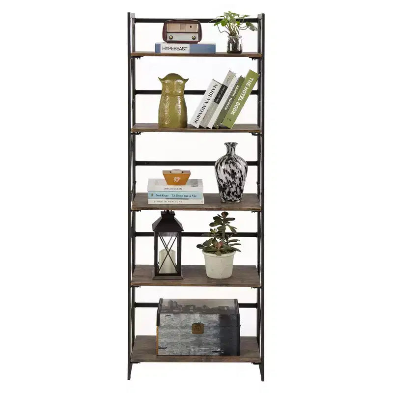 5-Tier Industrial Folding Bookshelf Storage Organizer for Living Room