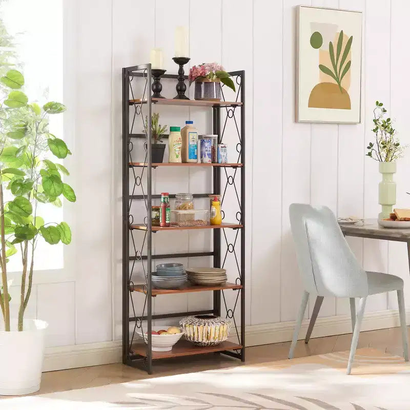 5-Tier Industrial Folding Bookshelf Storage Organizer for Living Room