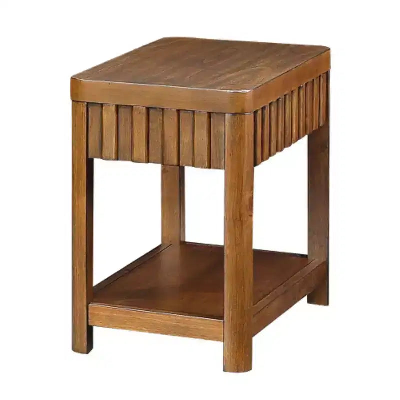 Rectangular Farmhouse End Table with Storage Shelf, Sofa Side Table with Solid Wood Legs for Living Room, Bedroom, Office, Walnut