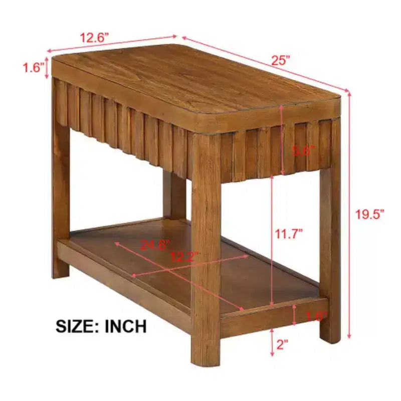 Rectangular Farmhouse End Table with Storage Shelf, Sofa Side Table with Solid Wood Legs for Living Room, Bedroom, Office, Walnut