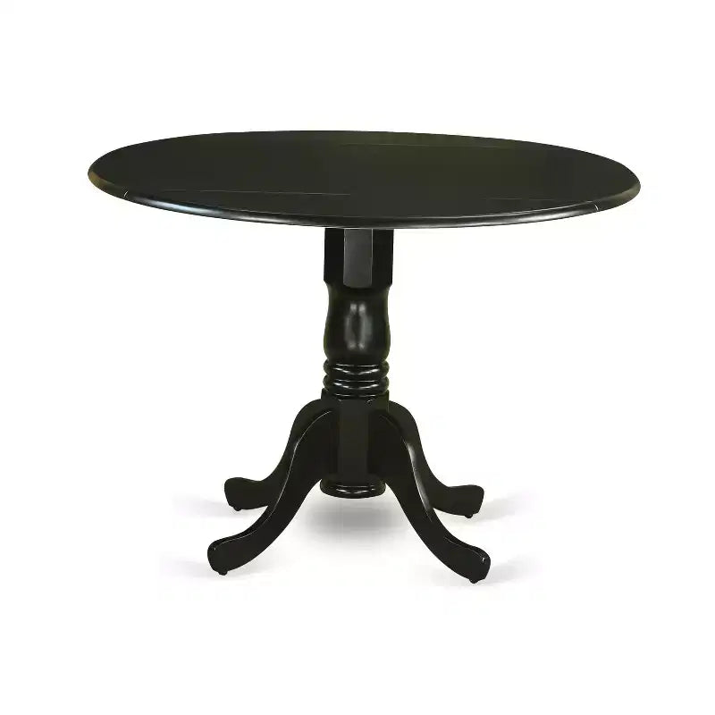 Round Drop Leaf Dining Table Set with 2 Wooden Chairs, Black