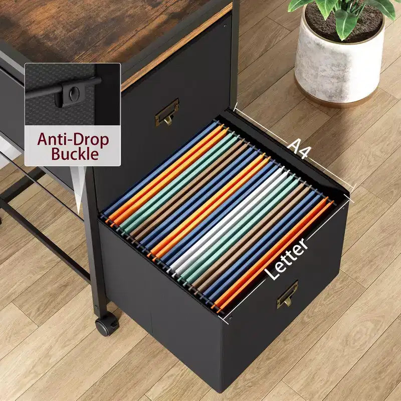 File Cabinet, Mobile Filing Cabinet Fits Letter Size or A4, Fabric File Cabinet on Wheels, Small Under Desk Storage Cabinet, Black