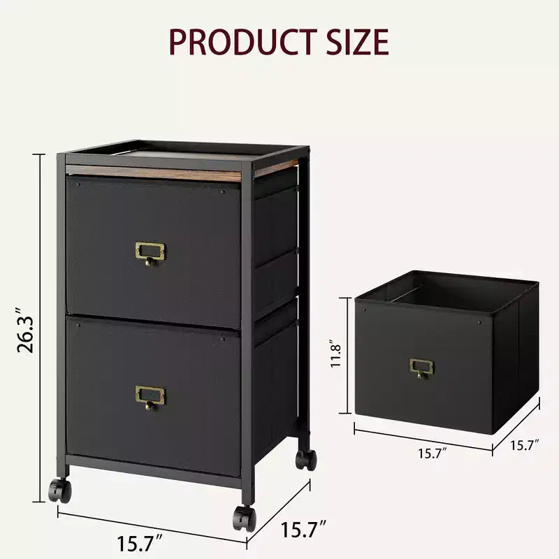 File Cabinet, Mobile Filing Cabinet Fits Letter Size or A4, Fabric File Cabinet on Wheels, Small Under Desk Storage Cabinet, Black