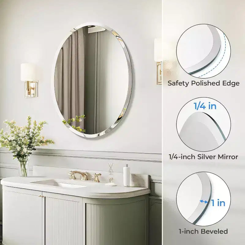 Frameless Oval Wall Mirror for Bathroom/Vanity