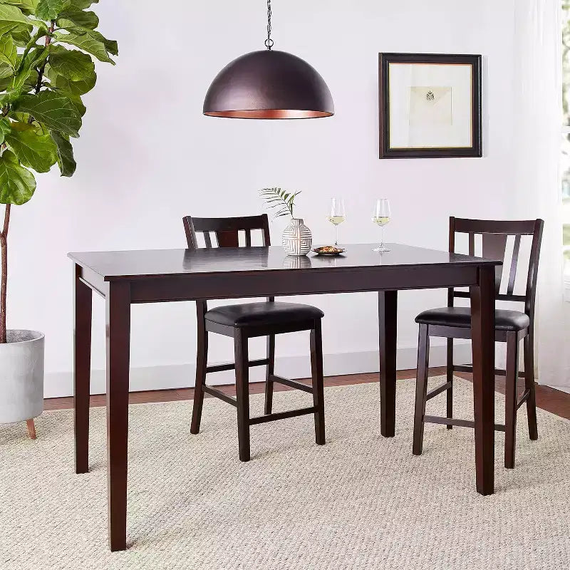 Counter Height Dining Table, Rustic Mahogany Finish, 36x60 with Expansion Leaf