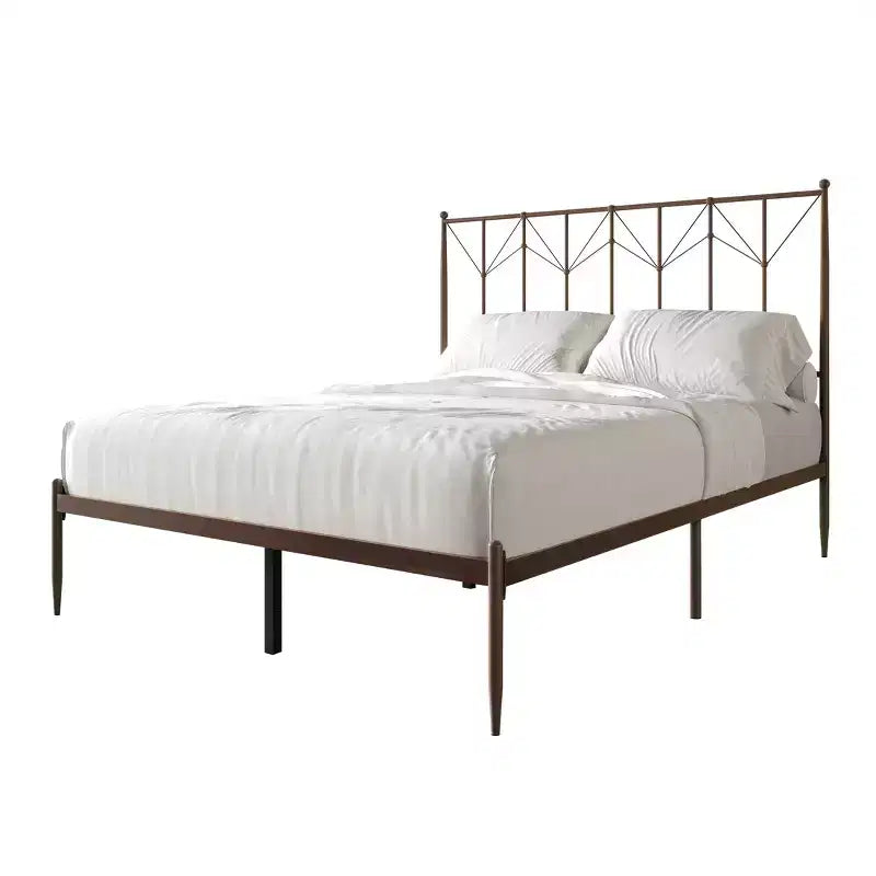 Metal Platform Bed with Decorative Ball Finials, No Box Spring Needed