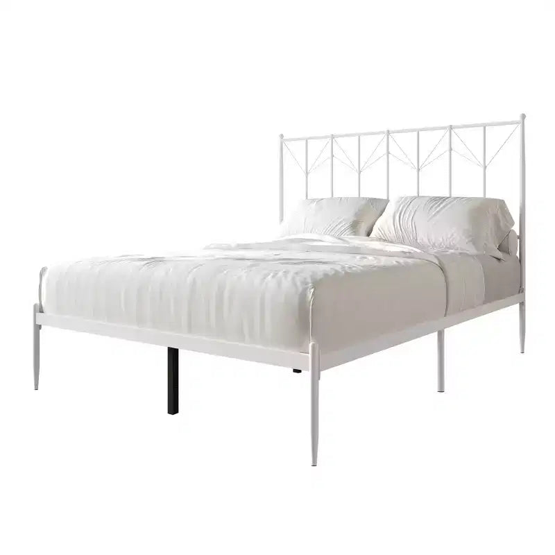 Metal Platform Bed with Decorative Ball Finials, No Box Spring Needed