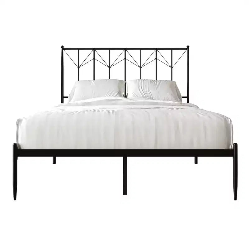 Metal Platform Bed with Decorative Ball Finials, No Box Spring Needed