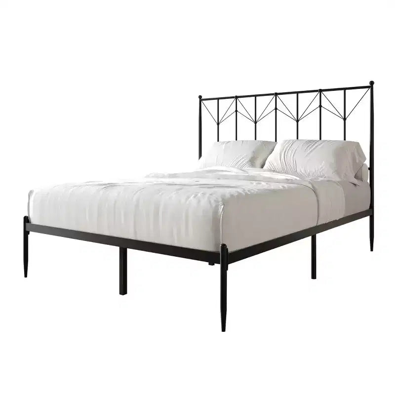 Metal Platform Bed with Decorative Ball Finials, No Box Spring Needed