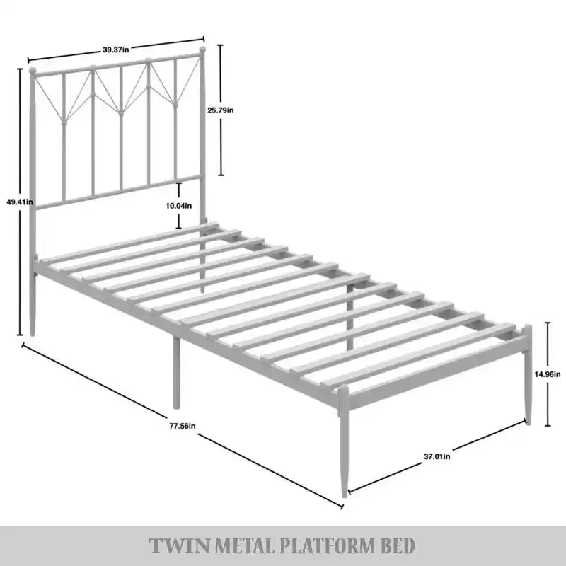 Metal Platform Bed with Decorative Ball Finials, No Box Spring Needed