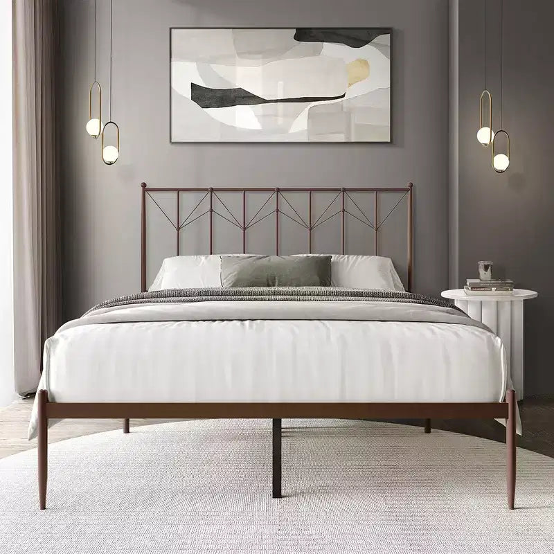 Metal Platform Bed with Decorative Ball Finials, No Box Spring Needed