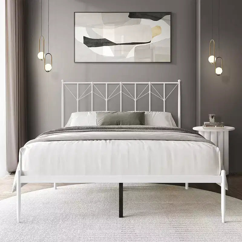 Metal Platform Bed with Decorative Ball Finials, No Box Spring Needed