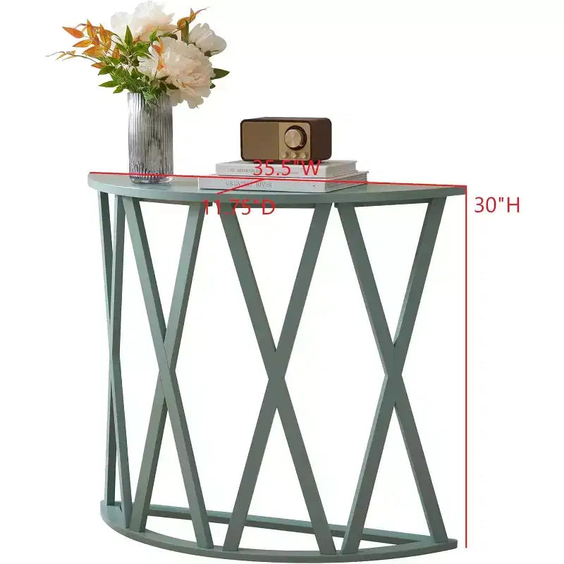 Half Moon Wood Console Table with X-Motif Design for Entryway, Living Room, Hallway