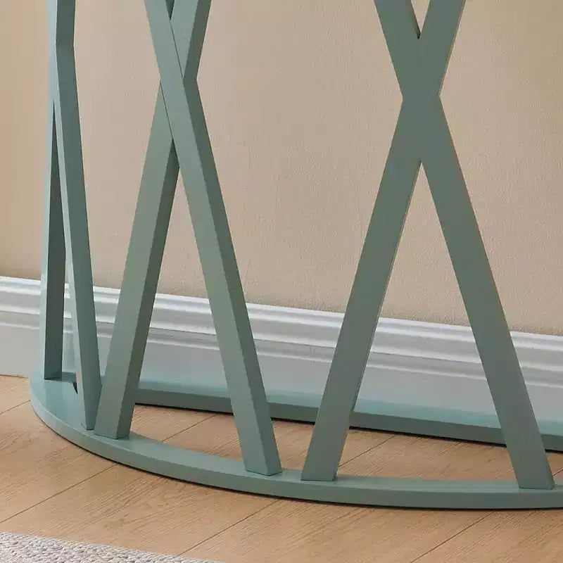 Half Moon Wood Console Table with X-Motif Design for Entryway, Living Room, Hallway