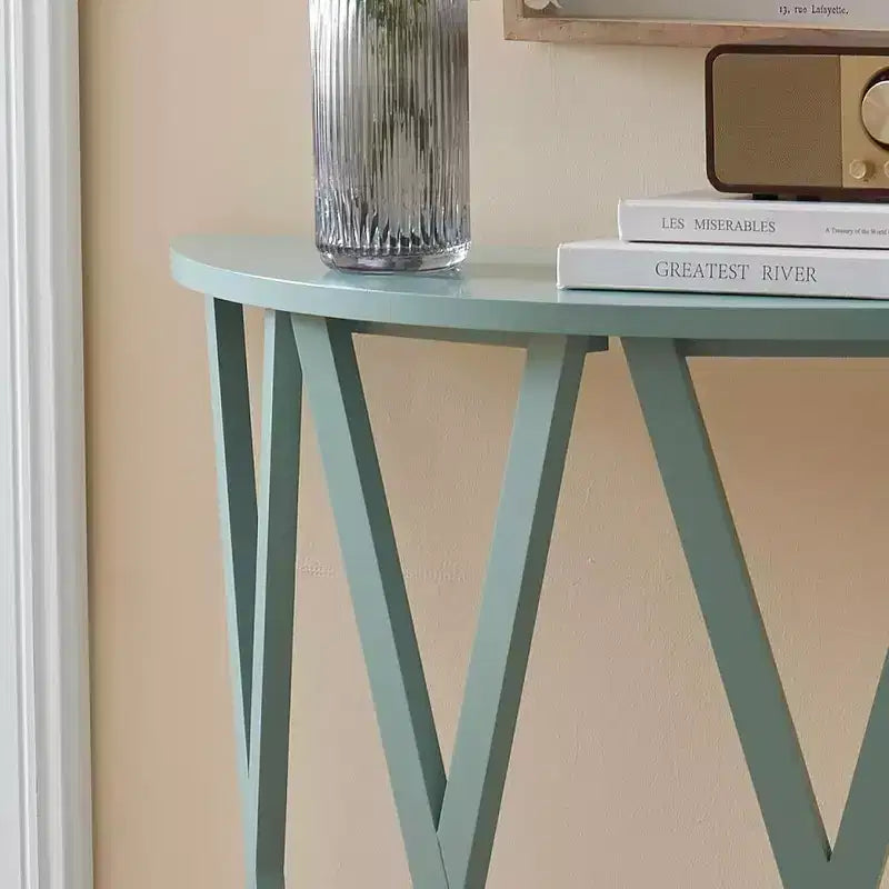 Half Moon Wood Console Table with X-Motif Design for Entryway, Living Room, Hallway