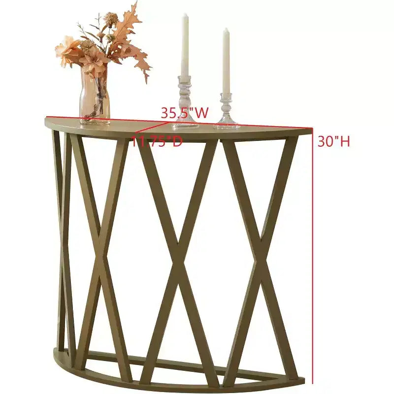 Half Moon Wood Console Table with X-Motif Design for Entryway, Living Room, Hallway