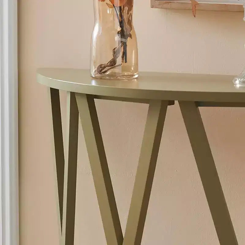 Half Moon Wood Console Table with X-Motif Design for Entryway, Living Room, Hallway