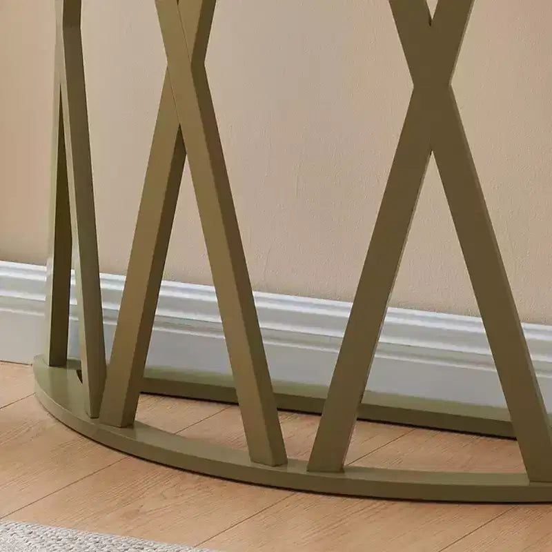 Half Moon Wood Console Table with X-Motif Design for Entryway, Living Room, Hallway