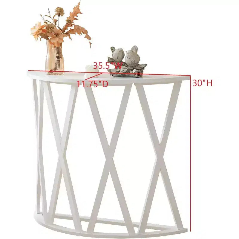 Half Moon Wood Console Table with X-Motif Design for Entryway, Living Room, Hallway