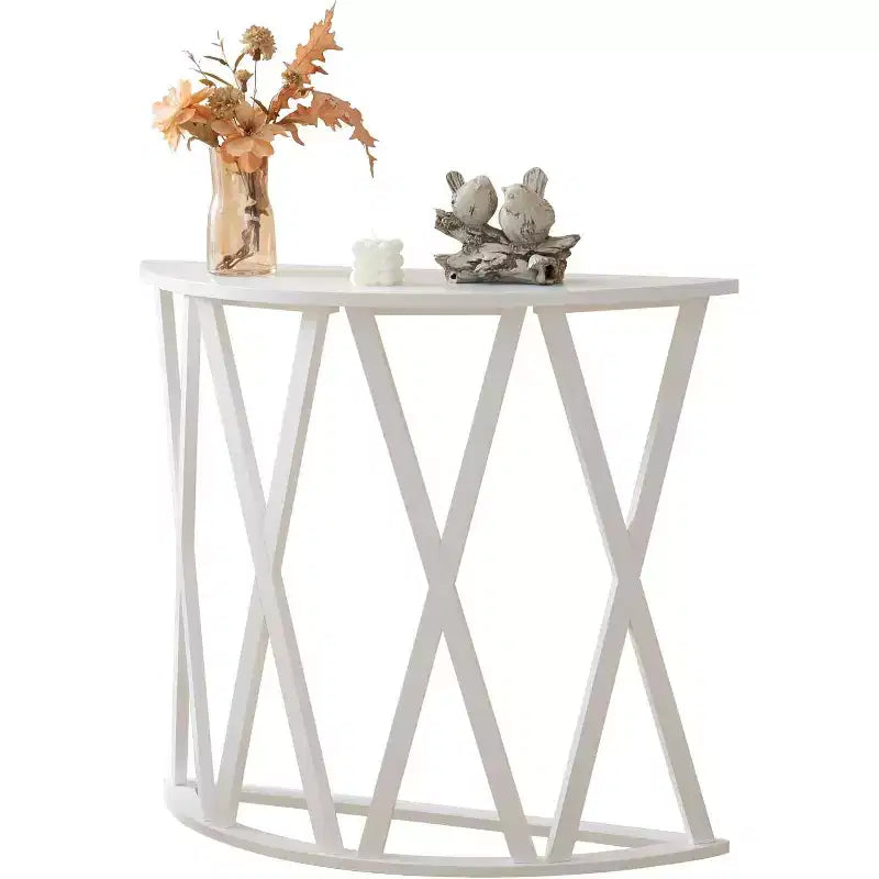 Half Moon Wood Console Table with X-Motif Design for Entryway, Living Room, Hallway