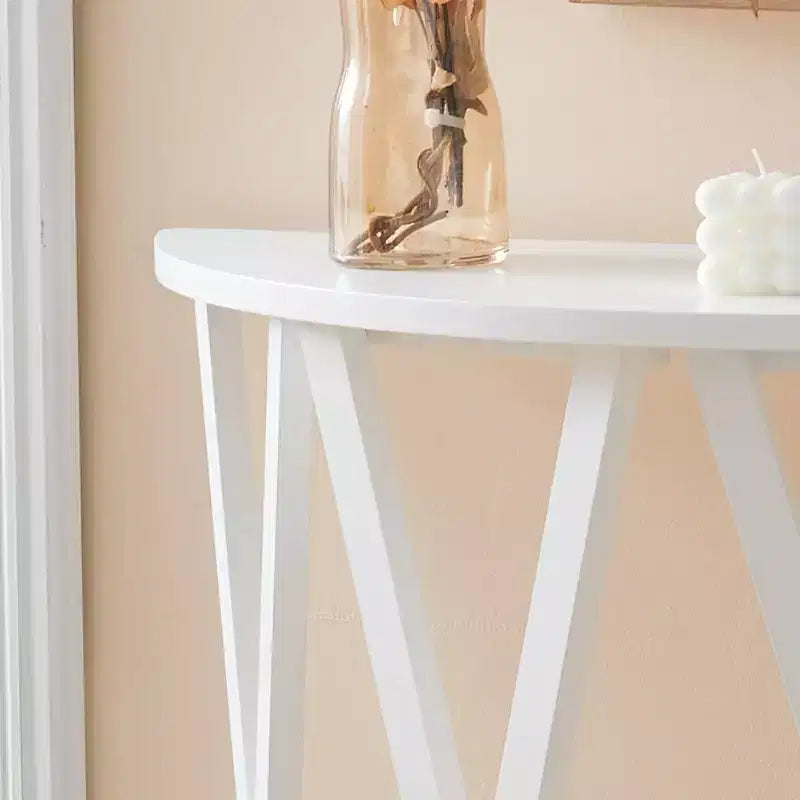 Half Moon Wood Console Table with X-Motif Design for Entryway, Living Room, Hallway