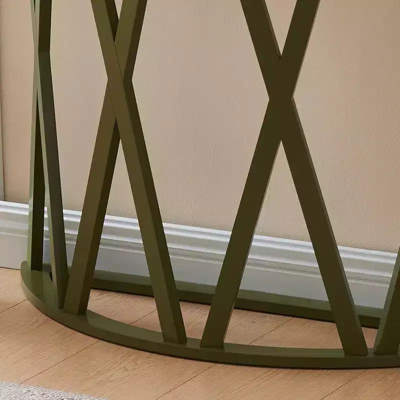 Half Moon Wood Console Table with X-Motif Design for Entryway, Living Room, Hallway