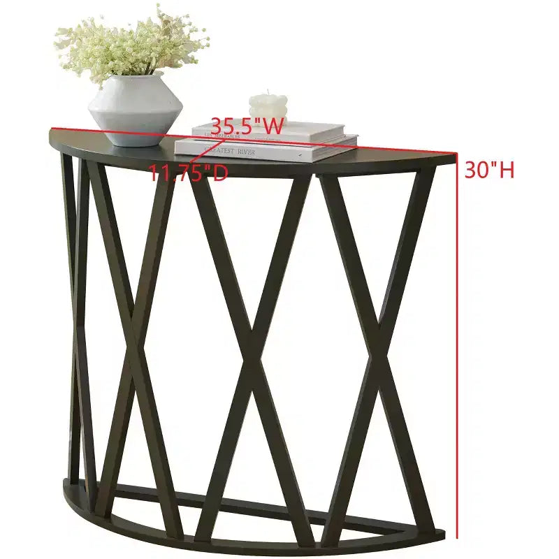Half Moon Wood Console Table with X-Motif Design for Entryway, Living Room, Hallway