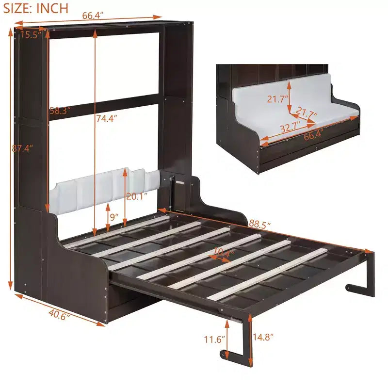 Queen Size Murphy Bed Wall Bed, Folds into Cabinet with Cushion, Easy-to-Use
