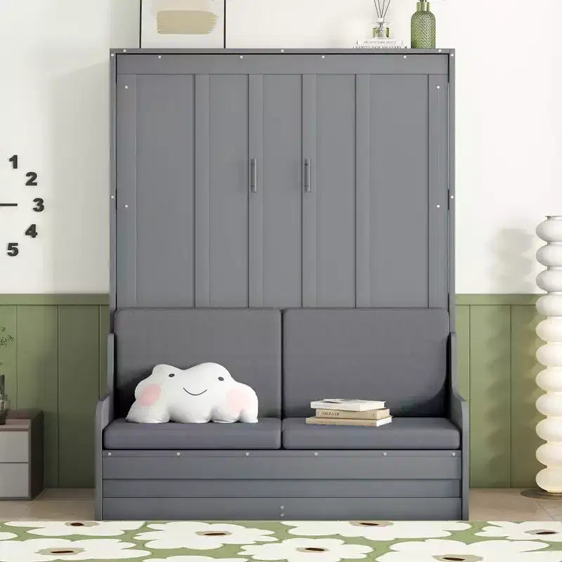 Queen Size Murphy Bed Wall Bed, Folds into Cabinet with Cushion, Easy-to-Use