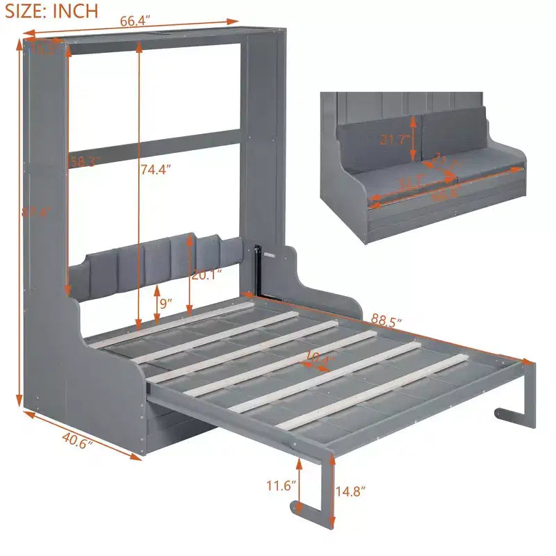 Queen Size Murphy Bed Wall Bed, Folds into Cabinet with Cushion, Easy-to-Use