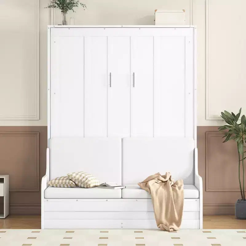 Queen Size Murphy Bed Wall Bed, Folds into Cabinet with Cushion, Easy-to-Use