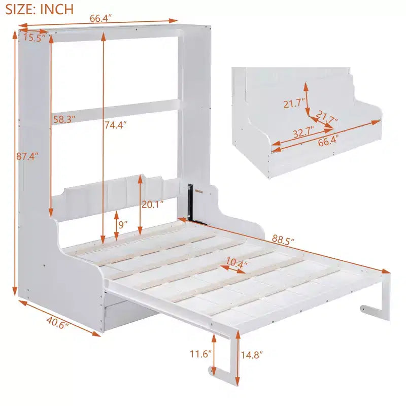 Queen Size Murphy Bed Wall Bed, Folds into Cabinet with Cushion, Easy-to-Use