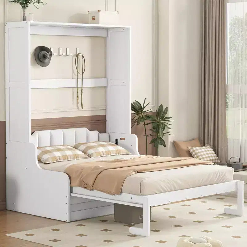 Queen Size Murphy Bed Wall Bed, Folds into Cabinet with Cushion, Easy-to-Use