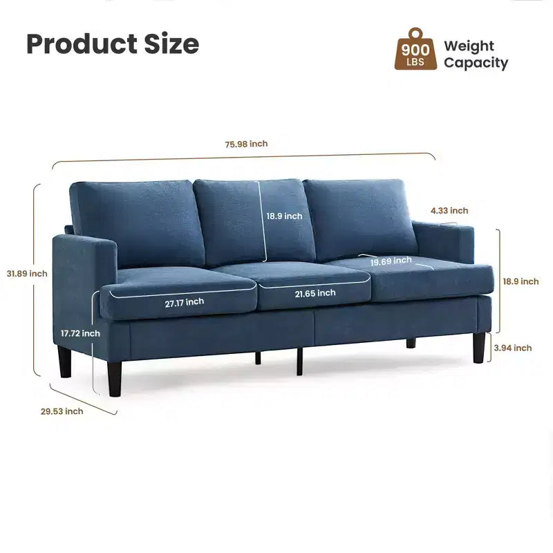 3-Seater Modern Fabric Sofa with Wooden Frame and Comfortable Cushions